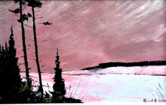 Listed Canadian Artist – Robert E. Wood (1919-1980) – O/C- 14″x22″ Signed