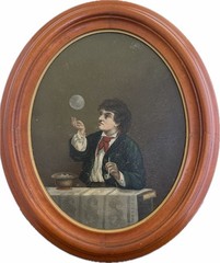 American Oil Painting „Young Boy Blowing Bubbles” After John Thomas Peele