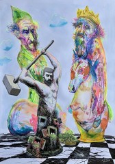 Ink On Cardboard Alain Donate 16”x23” Original Painting Surreal Cuban Artist
