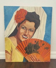 Vintage Oil on Cardboard Woman Portrait Flamenco Dancer Impressionism Painting