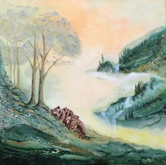 Bear Family Original large painting forest nursery kids room wall art