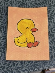 ACEO Original Painting, Abstract Yellow Duck, Mini Art, Water Animals