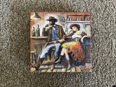 ORIGINAL OIL PAINTING WESTERN COUPLE COWBOY COWGIRL STRETCH CANVAS SIGNED 6×6