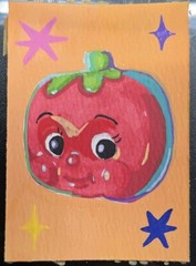 ACEO Original Popart Red Retro tomato Acrylic/watercolor fruit veggie