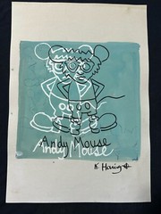 KEITH HARING drawing on old paper signed stamped vintage