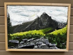 Sawtooth Mountains Sun Valley Idaho Oil Painting Custom Wood Frame 25×19