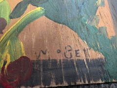 Folk Art Mose Tolliver Hand Painted Signed Green Tico Bird on Plywood 13.5″x8.5″