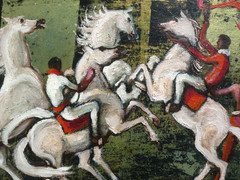 Porter Woodruff 1894-1959 PAIR modernist paintings men horses Vogue illustrator