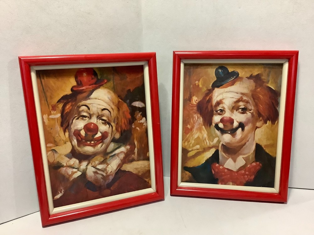 Lot of 2 Julian Ritter Clown Art Prints Framed 14″ x 11″