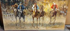 Anthony Vecchio Oil On Canvas 48″ X 24″ Horse Races 💎💎💎