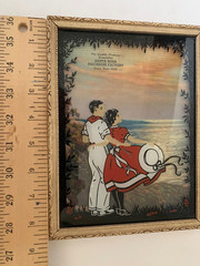 VTG Couple Reverse Glass Painting Framed Wall Hanging Retro Decor Advertising