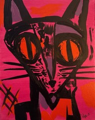 Neo-Expressionist Cat Portrait Original Art 14×11 Canvas Signed Home Wall Decor