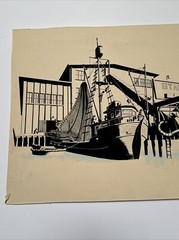 ANTIQUE PAINTING AMERICAN REGIONALISM TUNA STARKIST FACTORY WPA STYLE NAUTICAL