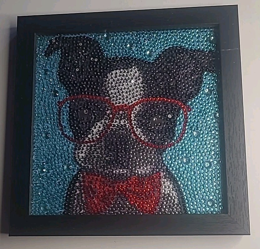 Framed Diamond Painting Art Boston Terrier Dog Colorful 5.5″×5.5″ Diamond Paint