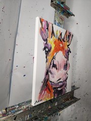 Aleph Original Art Donkey 14×11 Abstract Expressionist Original Painting Canvas