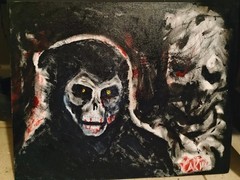 Abstract Skull & Figure Art Painting, Signed Unframed Single Piece