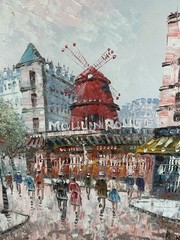 Vintage CAROLINE BURNETT „Moulin Rouge” Paris Street Scene MCM Oil PAINTING
