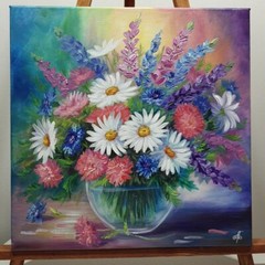 Flowers Bouquet Original Hand Painted Home Decor Wall Art Gift Ukrainian Artist
