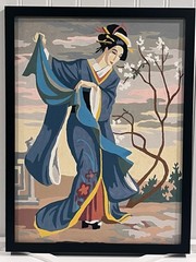 Vintage Paint by Number GEISHA GIRL Asian Oriental Kimono MCM Framed Art 13×17