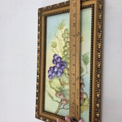Vintage Original Still Life Oil Painting Grapes Tile Ornate Gold Frame Signed