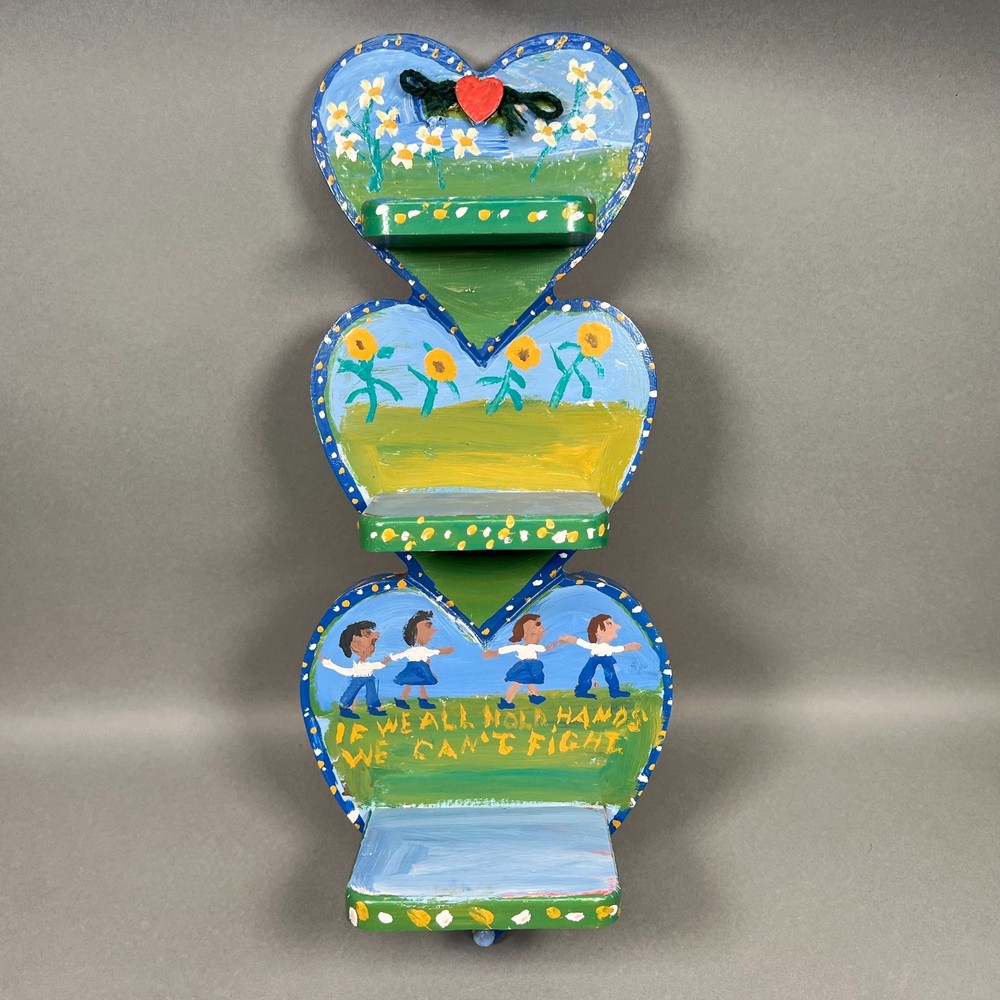 Sam The Dot Man McMillan Folk Art Original Hand Painted Heart Shelf SIGNED, NC