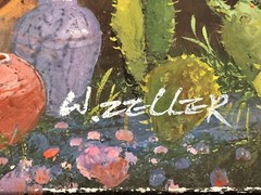 90’s 12×16 Signed Oil Painting ‚W. Zeller‘ Southwest/Adobe Houses Cactus Sunset