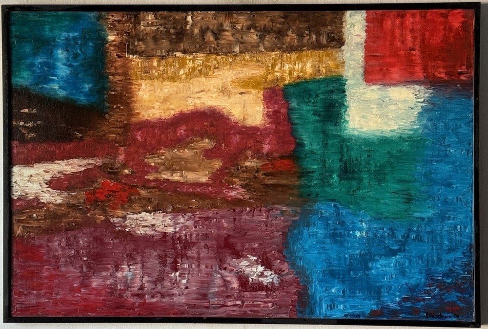 VINTAGE MODERN ABSTRACT EXPRESSIONIST OIL PAINTING OLD BLACKBURN 1974