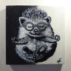 Original Acrylic Painting Funny Hedgehog Yoga Meditation Small Hand Painted Art