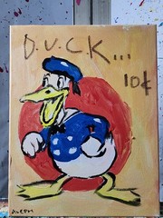 Original Abstract Expressionist Donald Duck Canvas 14×11 Colorful Modern Art