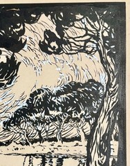 Vintage Gouache & Ink Painting Unsigned In The Style Of Birger Sandzén Landscape