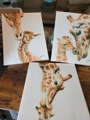 Giraffe Oil Paintings Set of 3 16×12