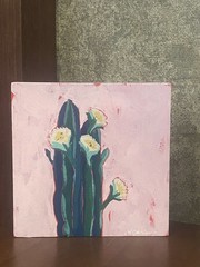 Modern Cactus Flowers Painting 5×5 acrylic on wood