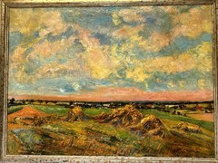 ANTIQUE FARM PAINTING GIVERNY LANDSCAPE BY LAWTON PARKER AND ALSON CLARK RARE