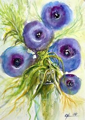 Blue flowers botanical Original Watercolor painting ipomoea purpurea In Vase