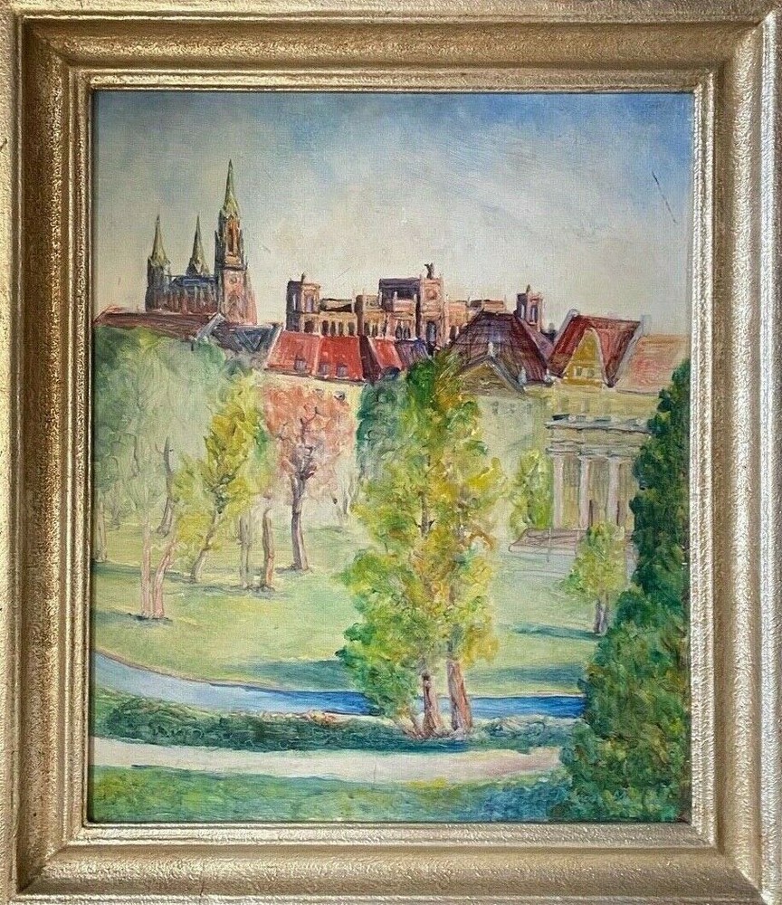 Oil Painting Undeutl. Sign Domtürme above The Roofs the City Munich Top