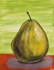 Elvi Green Pear Original Art 11×14 Painting Acrylic On Canvas Still Life Fruit