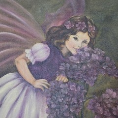 Heliotrope Fairy Canvas Painting Signed Purple Hydrangeas Floral Garden Mystical