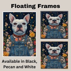 French Bulldog Floral Overalls Room Decor Flat Rolled, Framed or Wrapped Canvas