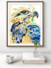 TITA PAINTZ Hawk Bird Portrait Hand Painted Acrylic Paper Art 9×12 Wall Art