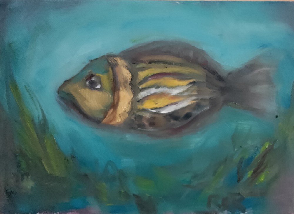ORIGINAL OIL PAINTING Fish Sea Boho Quiet Luxury Aquatic Calming Nature