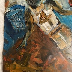 Original Painting – NBA Basketball Pro Dunk Wood Panel Folk outsider art
