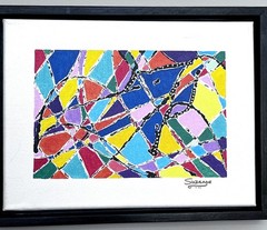 Original abstract mixed media acrylic RAINBOW TROUT 13.5×10.25 handmade framed