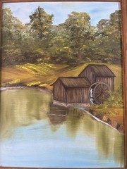 Acrylic Painting On Canvas Mill Landscape 15” X 19”