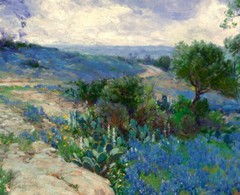 Texas Bluebonnet Landscape Oil painting Wall art Giclee Printed on Canvas P1085