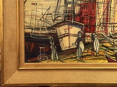 Michel-Marie Poulain (French), VTG MCM Origin. Oil/Masonite „Toulon 1954“ Signed