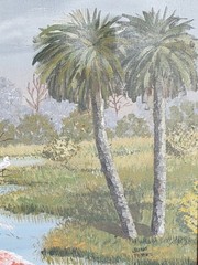 Florida Landscape Painting Palm Trees Flamingo By June Peters Signed Framed