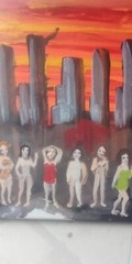 Downtown scene # 12 By William Mayer NY artist Surrealism Cityscape Figurative