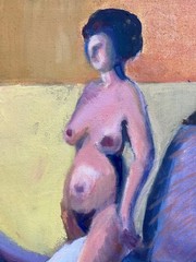 Expressionist Nude Women Poolside Modern Oil Painting Danish Art
