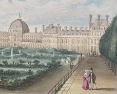 19th Century French School watercolor View of Paris Chateau des Tuileries 1838