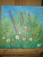 Contemporary Expressionist Wild Flowers 12×12 Acrylic Stretched Canvas